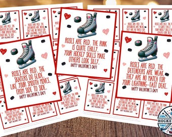 Utskrivbara ISHOCKEY-alla hjärtans dag | Alla hjärtans dag-kort för hockeylag | Enkel anteckning till hockeytränarlag | PDF-fil som direktnedladdning | Deke Funny 4 sidor