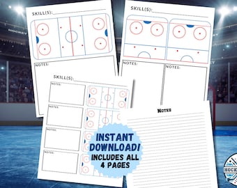 Paquete de páginas imprimibles del LIBRO DE JUGADAS DE HOCKEY SOBRE HIELO / Notas de práctica para entrenadores y padres de hockey / Descarga instantánea en PDF / Planes de juego de media pista