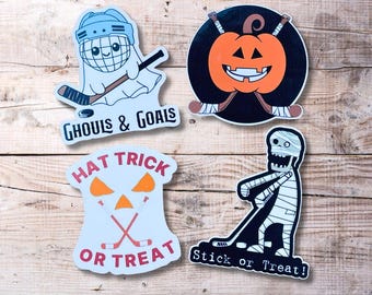 ICE HOCKEY HALLOWEEN Sticker Vinyl Sticker Pack | Hockey Team Tournament Swag Bag Gift | Fun Birthday | Waterproof High Quality | 4 Stickers