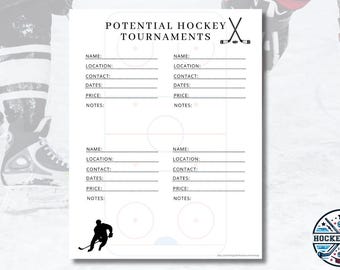 Potential Ice Hockey Tournament Printable Planner Page | Team Manager Coach Club Player Planning List| Instant Download PDF | 1 Page |