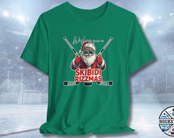 Rizz Ice Hockey Christmas Shirt "Wishing You a Skibidi Rizzmas" Cool Santa Hockey Sticks | 3 Colors Bella | Best Hockey Gift | Free Shipping