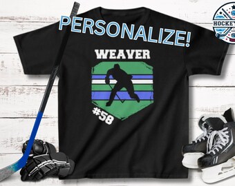 Ice Hockey YOUTH Shirt PERSONALIZED with Player Name and Number  | HOCKEY Player Mites Squirts Gift | Graphic Tee | Free Shipping