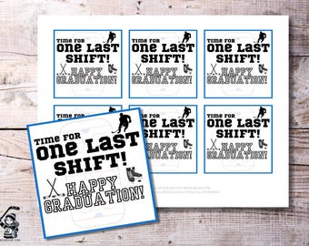 Etichette per la laurea in hockey "One Last Shift" - Etichette regalo stampabili per laureati in hockey nel 2025, serata senior, dolcetti di fine stagione, download digitale in formato PDF