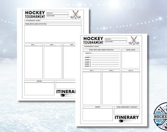 Ice Hockey Tournament Itinerary Printable Planner Pack | Team Manager Coach Club Player Planning List | Instant Download PDF | 2 Pages |