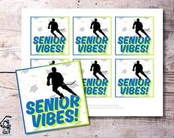 Etichette regalo per la laurea in hockey Senior Vibes - Etichette stampabili per laureati in hockey della classe del 2025, etichette per bomboniere per la serata senior, download immediato in PDF Hockey su ghiaccio