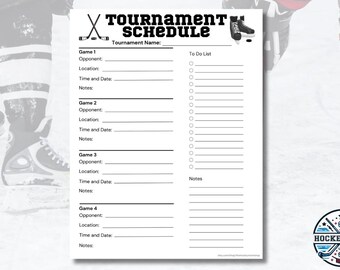 Printable ICE HOCKEY Tournament Schedule | Team Manager Coach Mom Planning Planner Tool | Instant Download PDF | 1 Page | 4 Game Spots
