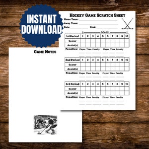 Placar de jogo de HÓQUEI no gelo para impressão | Pais de Hóquei, Fãs, Gerentes, Treinadores | Mantenha notas de pontuação | Download instantâneo de PDF | Acompanhe a penalidade de assistência de gol
