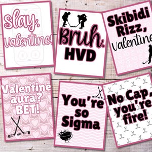 imprimable Hockey sur glace Gen Alpha Slang Valentine imprimable Pack | Cartes d'argot drôles pour enfants Bruh Sigma Slay | Téléchargement instantané PDF | 6 modèles