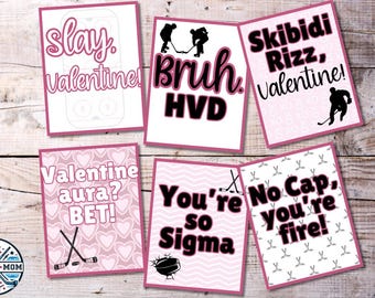 Druckbare Eishockey Gen Alpha Slang Valentine Printable Pack | Lustige Kinder Slang Karten Bruh Omega Slay | Sofortiger Download PDF | 6 Designs
