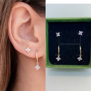Flower dainty earring hoop set everyday earring Gift Set 925 sterling silver earrings stud hoop