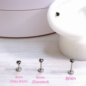 18g black internally threaded Diamond Cartilage Studs, Tragus Studs, internally piercing stud