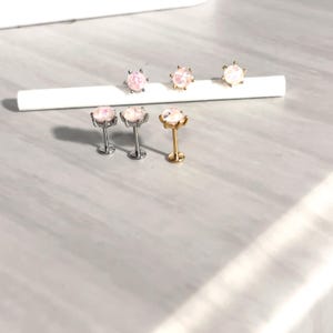 18g pink opal  conch Threadless Push Pin Flat Back Labret Stud Earrings nose stud Tragus Conch Labret Helix Conch