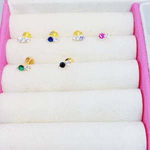 16g double diamond conch cartilage Stud Earrings, Minimalist Earrings,Cartilage Studs,925S  Tragus Studs