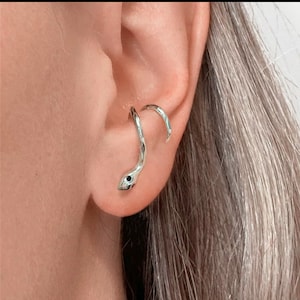 Snake Cartilage Gold conch Serpent stud • Snake Ear climber Earrings • Gold, Silver