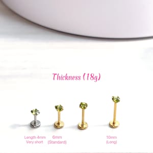 Clous de cartilage en diamant péridot, filetés à l'intérieur, 18 g, clous de tragus, clou de perçage interne