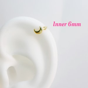 Boucle d'oreille en cartilage petite lune 6 mm, créole en cartilage, créole en argent sterling 925