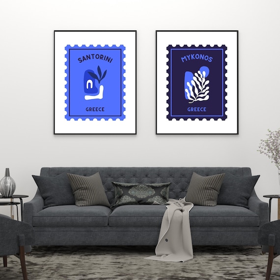 Greece Wall Arts, European Summer, Preppy Mykonos Santorini Posters, Set of 2 Walk Arts, Aesthetic art, Matisse Wall Print, Digital Wall Art