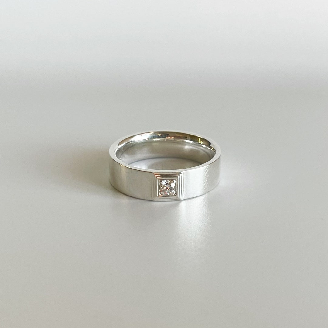 Mens Diamond Engagement Ring, 3mm Lab Diamond Wedding Band for Men