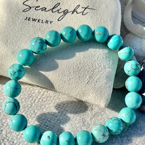 Turquoise Beaded Bracelet for Healing & Balance, Stretch Fit, 4mm, 8mm Natural Gemstones
