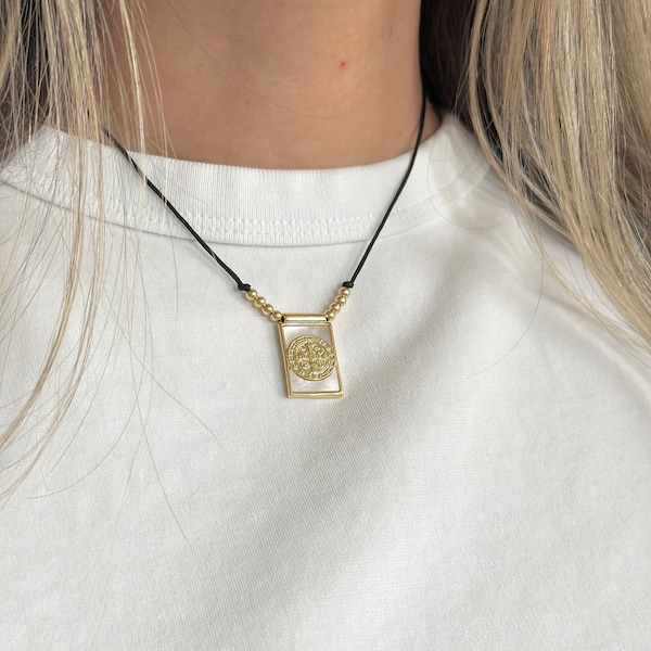 San Benedict “Benito” Necklace by Sealight Jewelry - Minimalistic Design - Stainless Steel Gold Plated With Adjustable Cord- Mother Day Gift