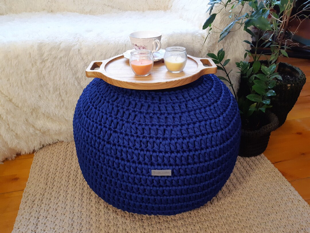 Modern Pouf Ottoman Filled Ottoman Pouf Tray Stuffed Round Etsy