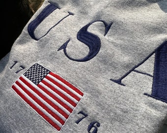 Embroidered USA Flag Unisex Crewneck, 4th of july, summer sweatshirt, vintage summer, retro summer