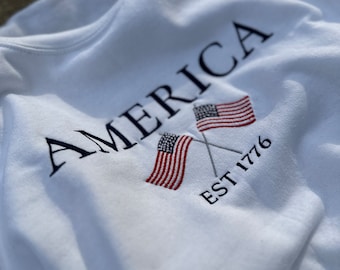 Embroidered USA Flag Unisex Crewneck, 4th of july, summer sweatshirt, vintage summer, retro summer