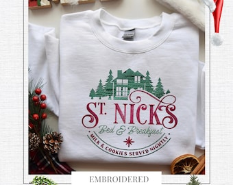 Embroidered Christmas Sweatshirt, Christmas Apparel, Vintage, Christmas Crewneck, Christmas Tree Sweater, Holiday Sweaters for Women, Santa