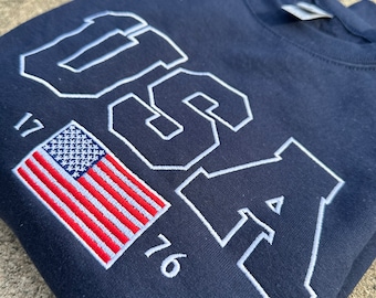 Embroidered USA Flag Unisex Crewneck, 4th of july, summer sweatshirt, vintage summer, retro summer