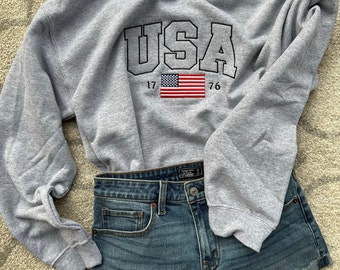 Embroidered USA Flag Unisex Crewneck, 4th of july, summer sweatshirt, vintage summer, retro summer