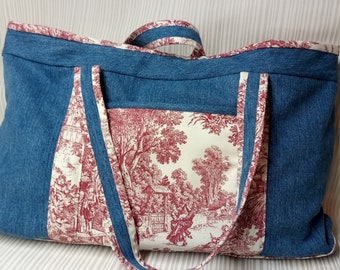 Blue Denim  & Toile (Historical Print) Tote Bag