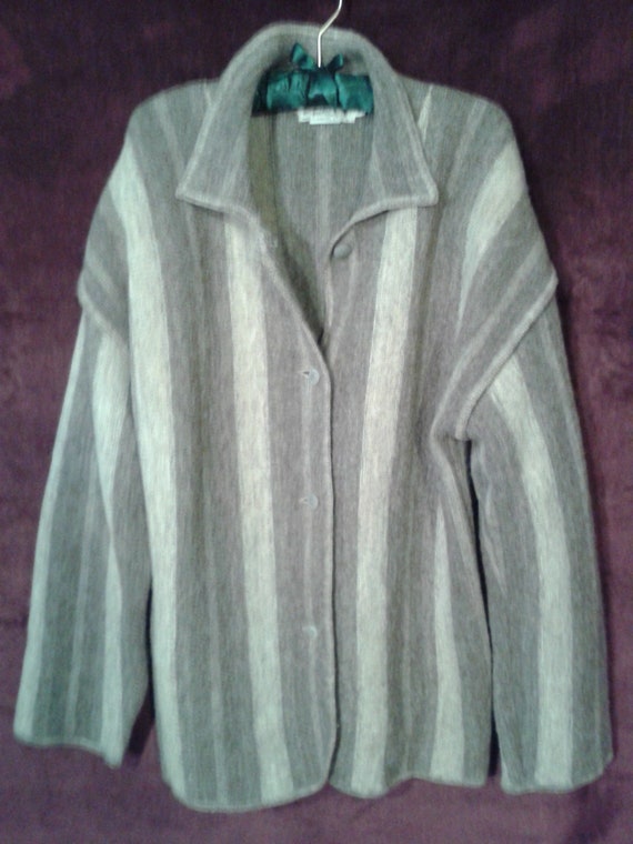 Made in England/ 100% Wool Striped Cardigan Sweate