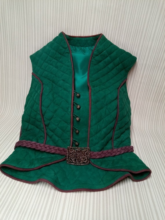 Quilted Teal/ Mauve Belted Lamb Suede Vest