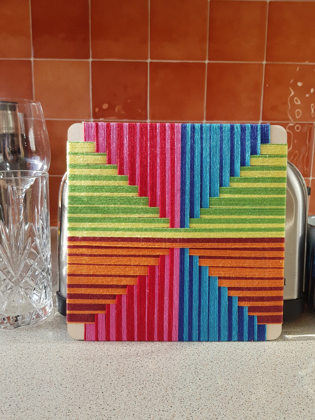 Yarn Winding Art Panel for Home Decor, Handwoven Fiber Art Wall Hanging