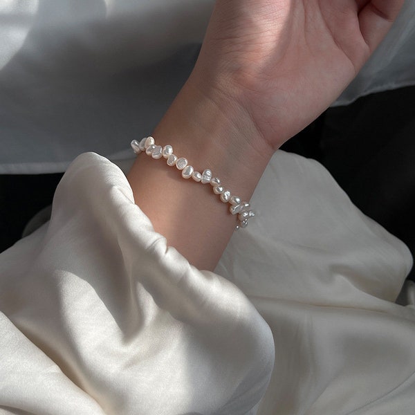 Keshi Pearls Bracelet with S925 Silver-Handmade in London