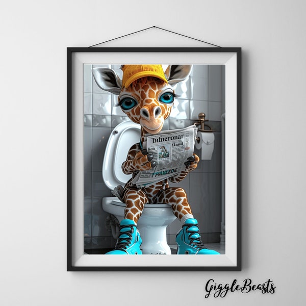 Giraffe Bathroom Wall Art, Long Neck Laughs Gift, Safari Chic Poster, Trendy Animal Prints, Digital Download