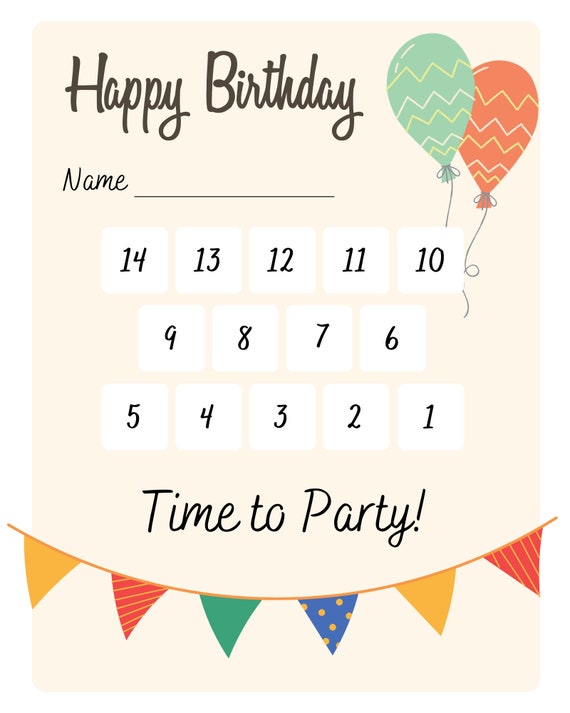 Happy Birthday 14 Day Countdown Calendar - Etsy Denmark