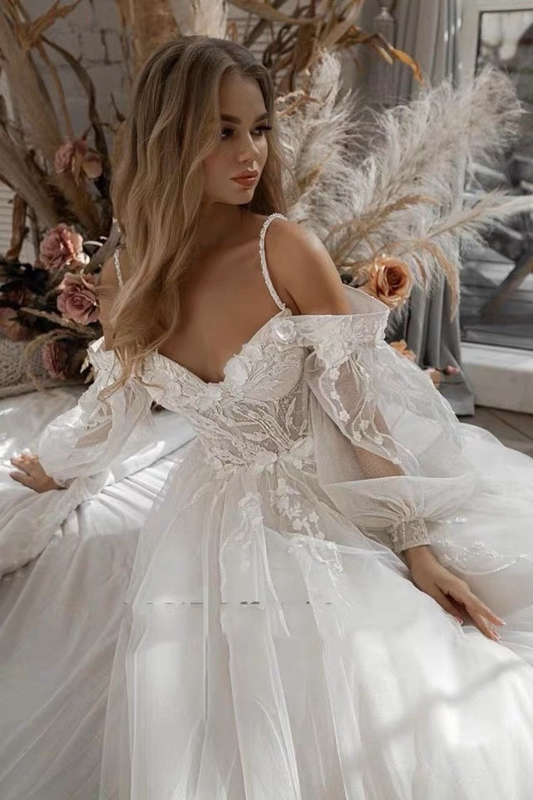 Puff Sleeve Wedding Dress Glitter Bride Gown Princess 66 - Etsy