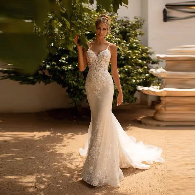 Tied Lace Strap Mermaid Maxi Dress main image 0