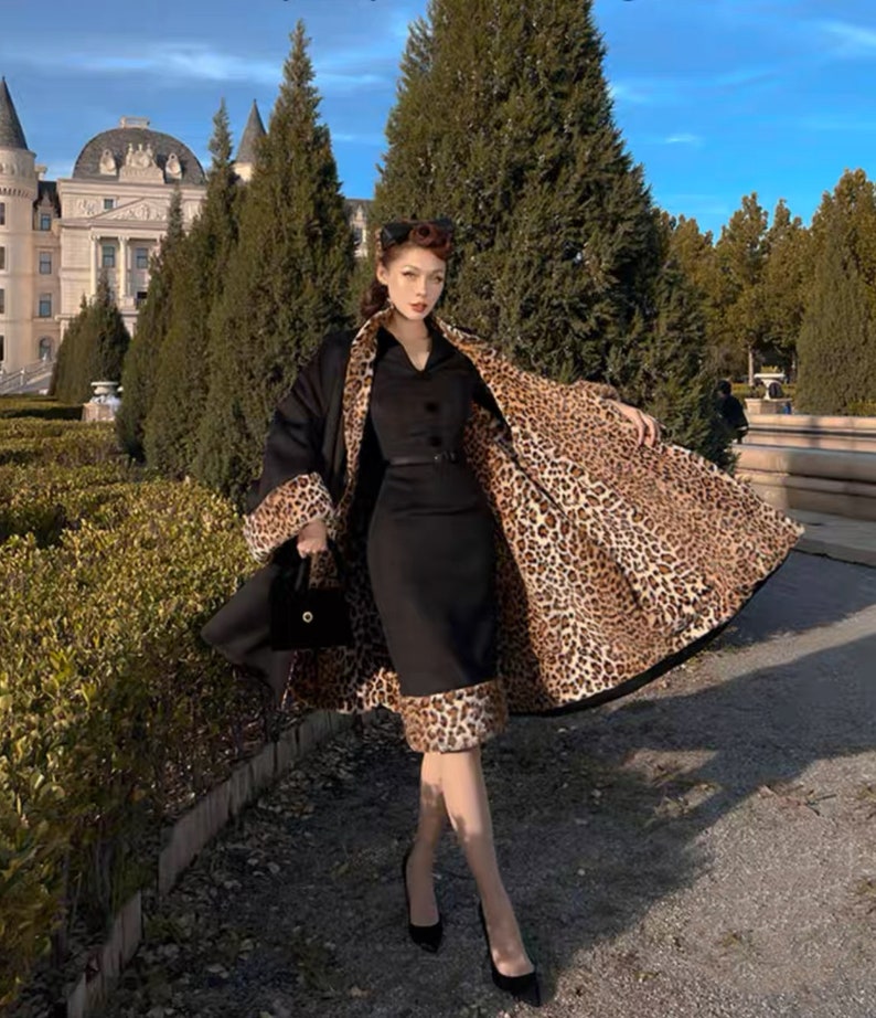 Vintage Leopard Print Bow Elegant Dress