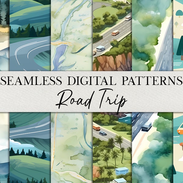 Road Trip Seamless Repeat Pattern | Travel Digital Scrapbook Digital Printable Paper | maps camper vacation watercolor commercial use tile