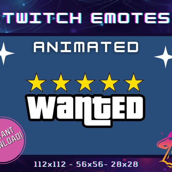 Wanted Animated GTA Twitch Emote | YouTube Emote | Discord Emote | Community Emote | Streamer Emote | Funny Emote | Text Emote | GTA Emote