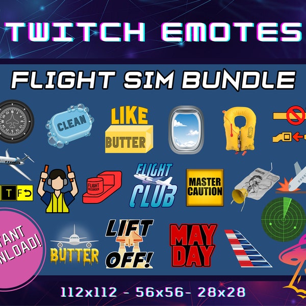 Flight Sim Bundle Emotes | YouTube Emote | Discord Emote | Community Emote | Streamer Emote | Airplane Aviation Emote | Pilot Flying Emotes
