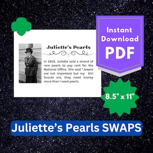 SWAPS - Juliette Gordon Low Pearl - Girl Scout - Instant Download Printable - Daisy - Brownie - Junior