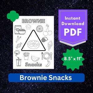 Girl Scouts Brownie Snacks Badge Coloring Page - Troop Meeting Activity - Instant Download