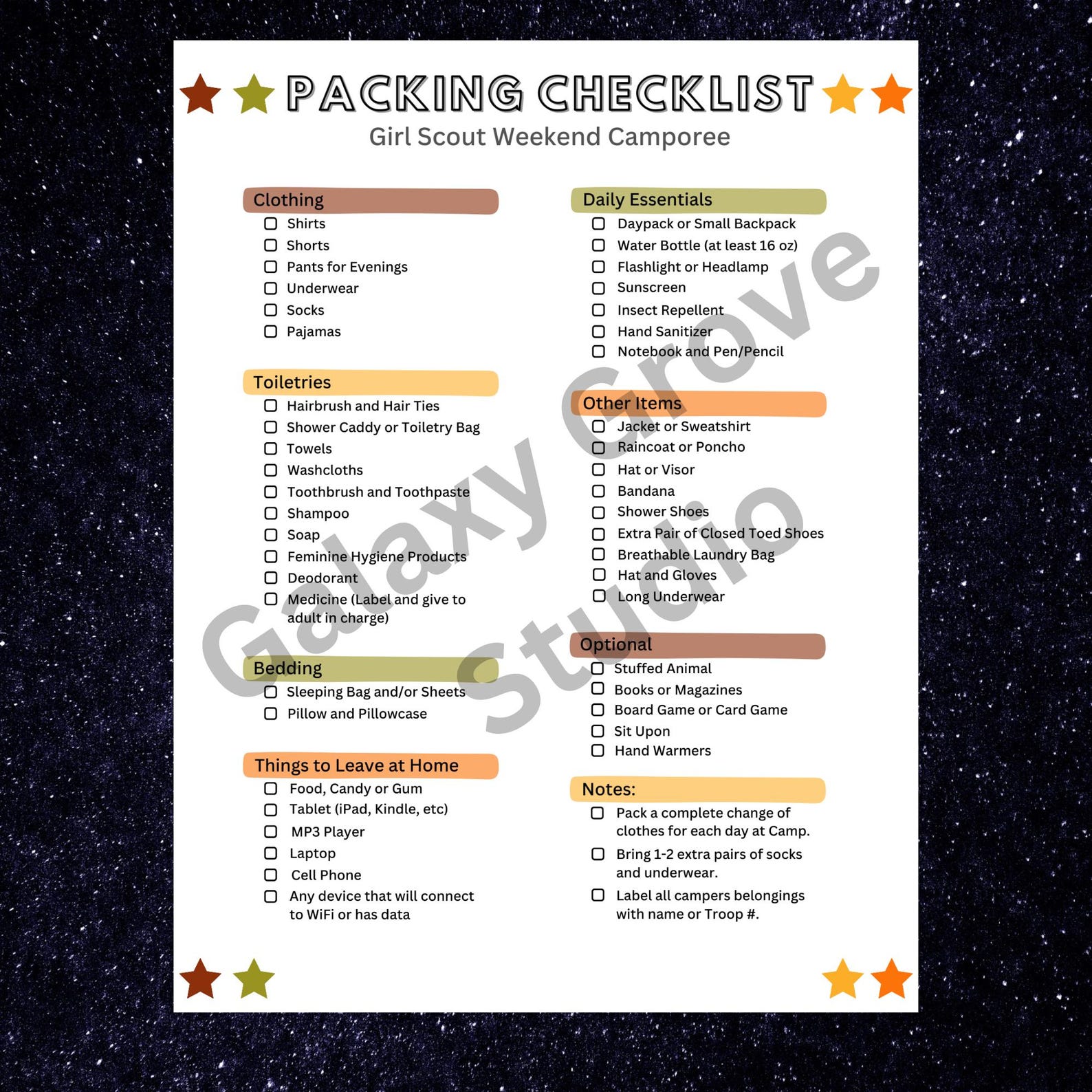 Gs Packing Girl Scout Packing Checklist Fall/winter Camporee - Printable - Cabin ...