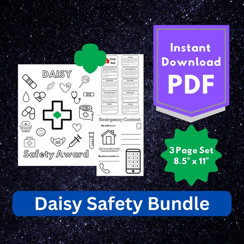 Girl Scouts Daisy Safety Award Pin and First Aid Kit Activity
