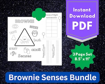 Girl Scouts Brownie Senses Abzeichen Bundle - Malseite - Truppentreffen - Blindenschrift Aktivität Arbeitsblatt - Digitaler Download - Schnitzeljagd
