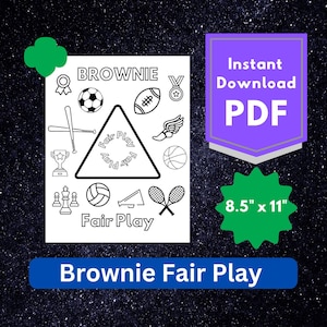 Girl Scouts Brownie Fair Play Badge Coloring Page - Troop Meeting Activity - Instant Download