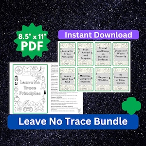 Leave No Trace Notecard Bundle - Girl Scout Hiking Badge - Daisy Brownie Junior - Camping - Instant Download - Earth Day Activity
